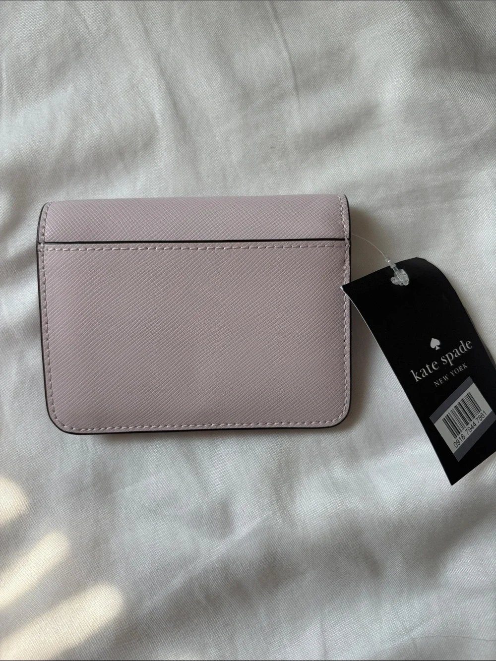 kate spade Pale Pink Saffiano Card Holder with Gold Logo